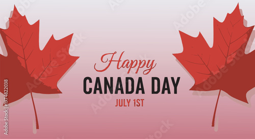Canada Day Happy Canada Day July 1st banner with two large detailed red maple leaves on a light gradient background vector illustration