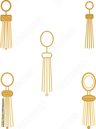 Set of 5 golden tassel earrings and jewelry elements.