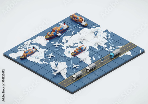 Travel game board with toy airplanes.