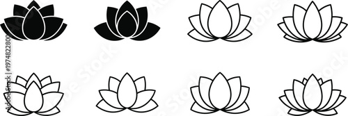 Lotus flower icon set black vector illustrations for design meditation spa and wellness applications
