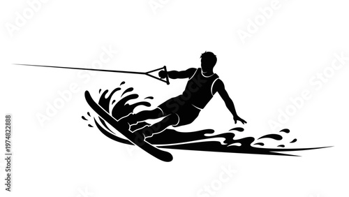 Man Water Skiing Silhouette Illustration.