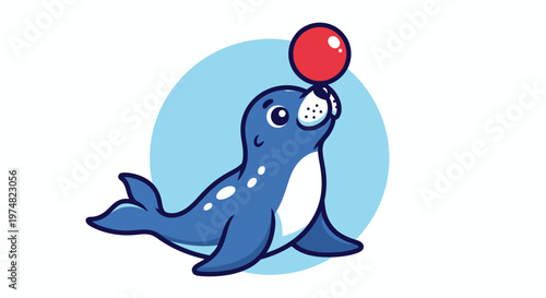 Cartoon Seal Playing with Ball.