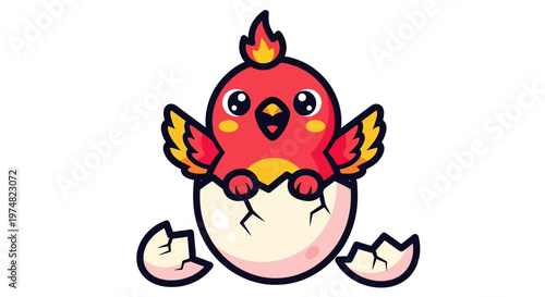 Cute Cartoon Bird Hatching Egg.