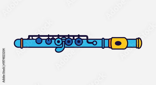 Blue Cartoon Flute Musical Instrument.