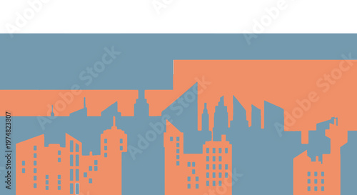 Minimalist Cityscape Silhouette with Buildings Against Two-Tone Blue and Orange Background