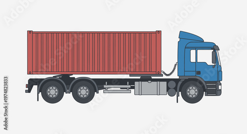 Heavy Duty Semi-Trailer Truck with Red Shipping Container in Bright Studio Setting