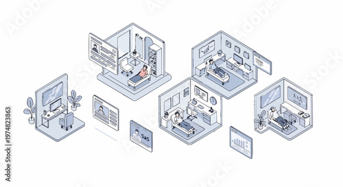 Digital Mental Health Platform Isometric Illustration: Online Therapy, Telemedicine, and Psychological Counseling SaaS Interface for Remote Wellness Services