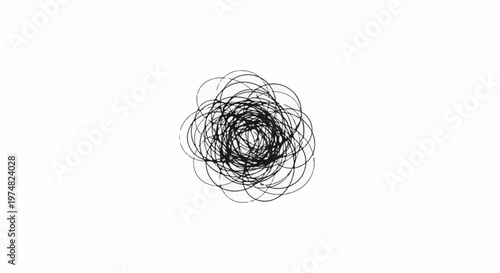 Abstract circular scribbled pattern in black and white
