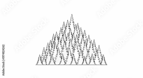 A dense forest of evergreen trees rendered in a simplistic black and white sketch style