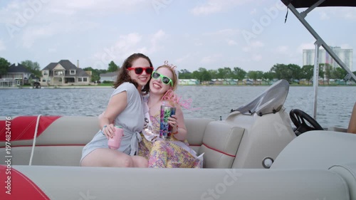 Wallpaper Mural A young bride and her friends celebrate the upcoming wedding on a boat at a nice lake. Torontodigital.ca