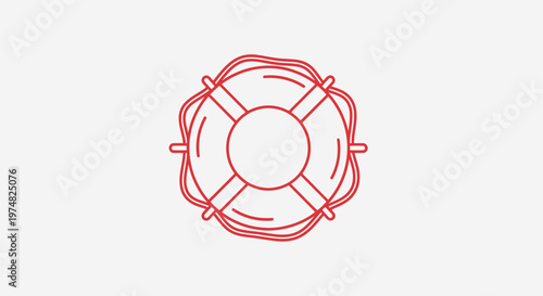 Red outline lifebuoy icon with rope, safety and rescue symbol on white background, vector illustration