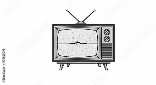 Retro television with static on screen and antennae extended