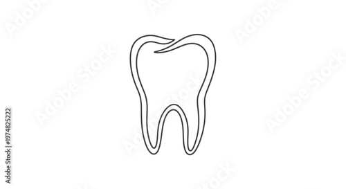 Simple outline drawing of a human tooth. Minimalist dental illustration in black and white line art, perfect for medical and health concepts.