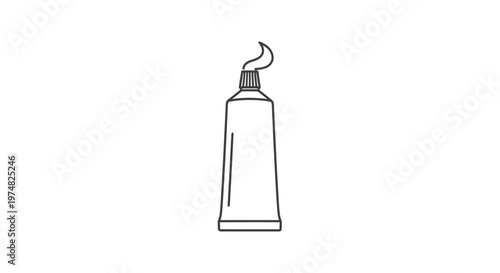 Minimalist line art icon of a squeezed tube with product coming out, outline vector illustration for hygiene, beauty, or dental care concepts.