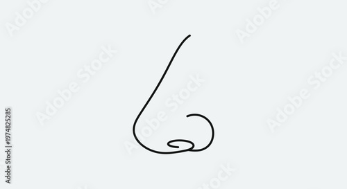 Minimalist black line art drawing of a human nose in profile view, simple abstract graphic illustration on a clean background.