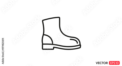 Simple black outline boot icon isolated on white background. Vector illustration of a work shoe or protective footwear.