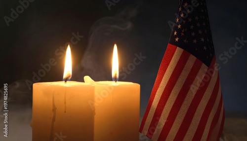 Memorial Day Candlelight Tribute with American Flag in Background