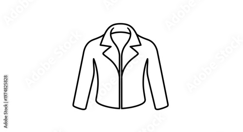Outline vector icon of a classic zippered jacket, simple black and white outerwear apparel illustration for design