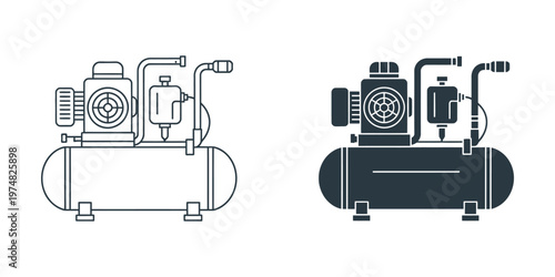 Comparison of two air compressor designs different tank finishes industrial machinery equipment flat vector illustration clean design.