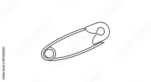 Simple line drawing of a safety pin, vector illustration on white background, essential sewing and craft accessory, metal fastener icon.