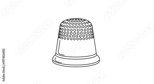 Line art illustration of a metal thimble, a classic sewing tool for finger protection during needlework and craftsmanship.