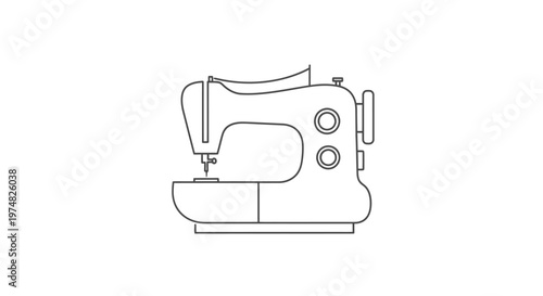 Minimalist line art icon of a modern electric sewing machine, perfect for crafting, tailoring, and handmade textile projects
