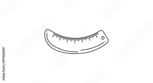 Line icon of a curved ruler, a precise measurement tool with scale markings. Vector illustration for accuracy and detailed work, engineering.