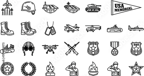 Collection of military icons and symbols a detailed representation of warfare and patriotism
