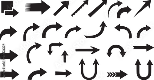 Collection of various black arrows on white background