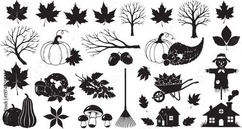 Autumn icons and silhouettes for design and decoration purposes