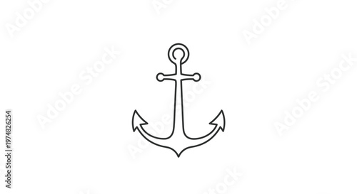 Simple black outline anchor icon. Nautical marine sea boat ship symbol. Minimalist line art graphic element on white background.
