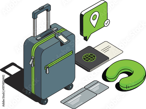 Travel Essentials: A curated illustration presents a set of essential travel items, ready for an adventure.  Focus on the gear and tools needed for seamless journeys.