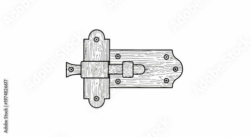 Stylized wooden door latch with visible grain and screw heads