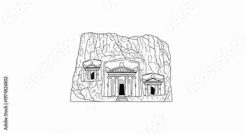 Ancient rock-cut tombs with classical facades carved into a cliff