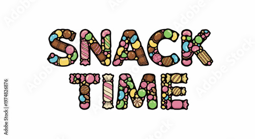 Playful letters formed from various colorful sweets and chocolates