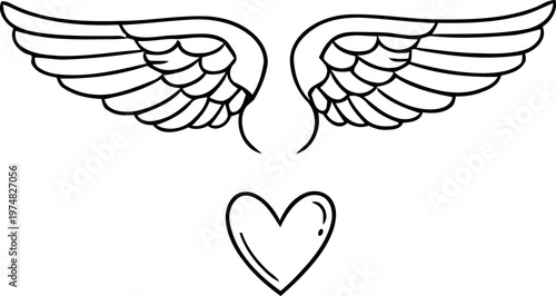 Delicate sketch of angel wings and a heart a symbol of love freedom and spiritual ascension