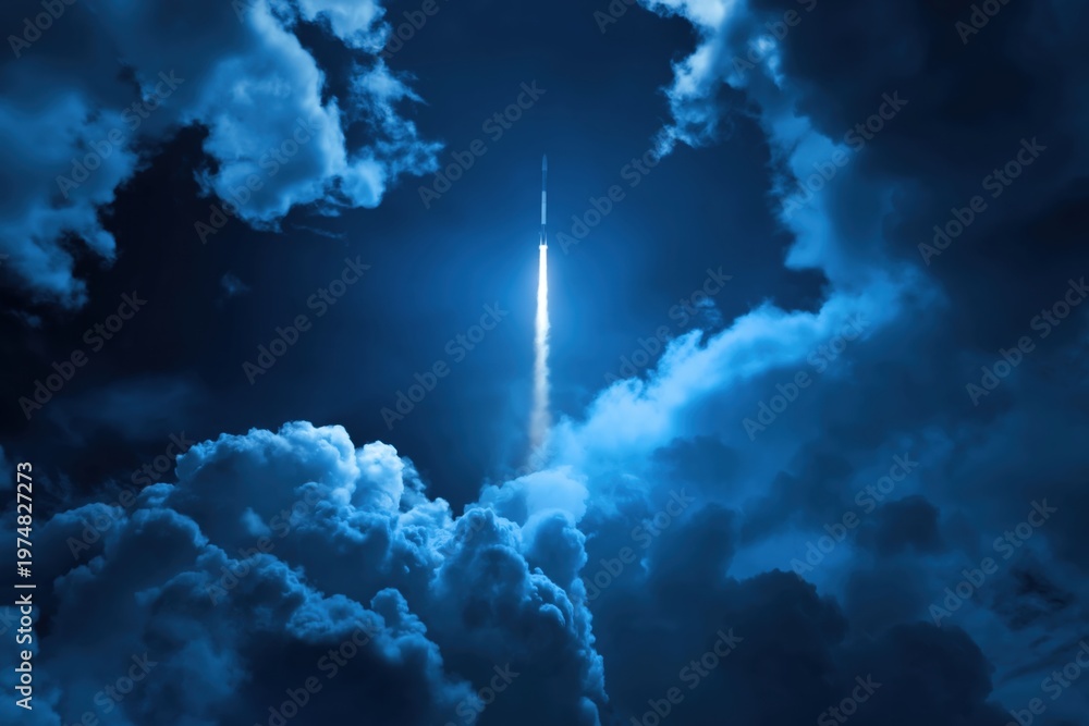 Fototapeta premium Rocket launching for space exploration mission at night