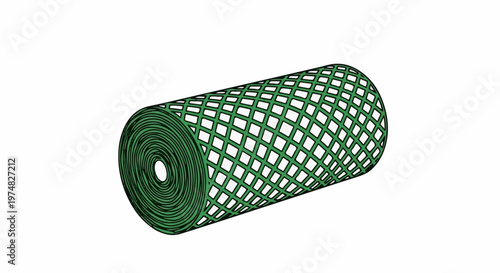 Rolled green plastic netting with a diamond pattern