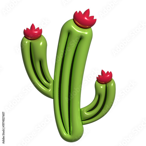A festive green cactus with red flowers on a transparent background for Cinco de Mayo celebrations