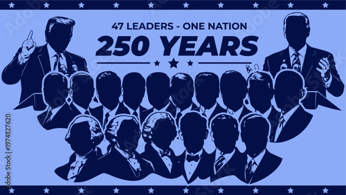 Silhouette of United States presidents from the first to the most recent leader, arranged in chronological order