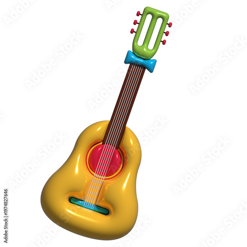 A colorful toy guitar isolated on a transparent background for Cinco de Mayo celebrations