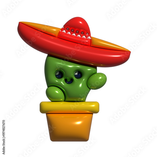 Cartoon cactus wearing a sombrero isolated on white background for Cinco de Mayo