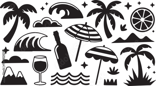 Tropical vacation elements with beach and relaxation icons