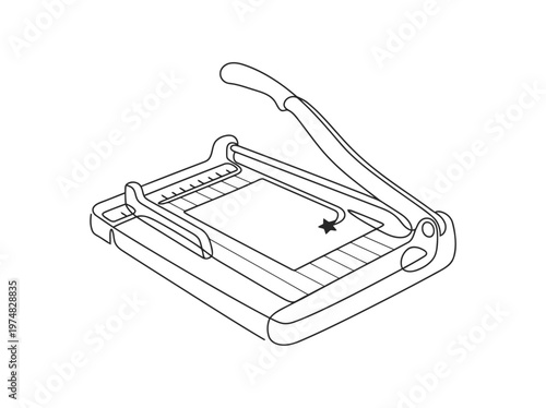 Guillotine Paper Trimmer with Confetti Star Single Continuous Line Drawing Minimalist Monoline Vector Illustration