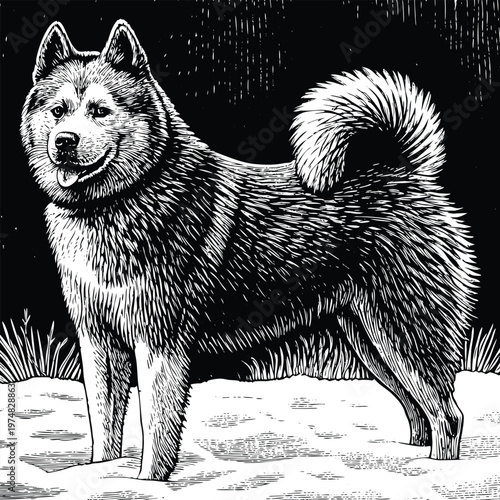 "Majestic Alaskan Malamute in Moonlit Snow"