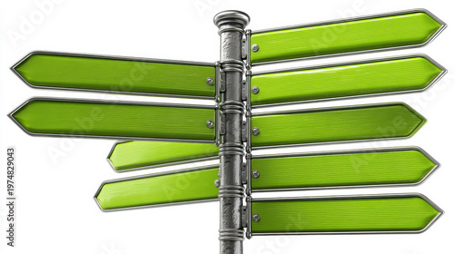 Wallpaper Mural Green blank directional signpost with metal pole showing multiple empty arrows pointing in different directions Torontodigital.ca