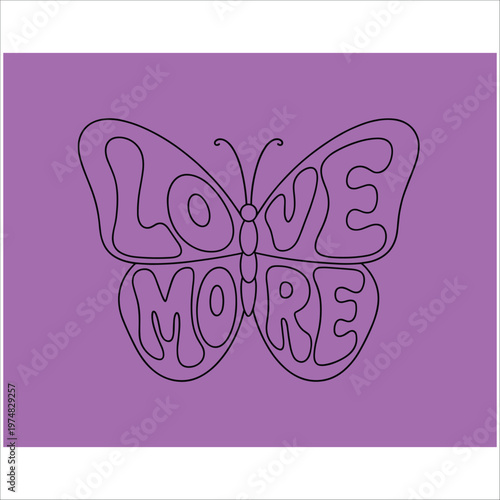 Purple heart shape with cursive love words in white