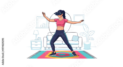 Woman exercising at home with fitness tracker on colorful mat