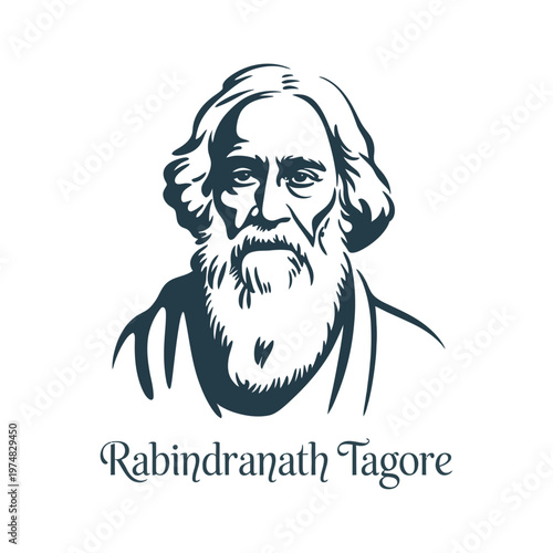 Rabindranath Tagore Portrait Indian Poet and Nobel Laureate Illustration, Rabindra Jayanti