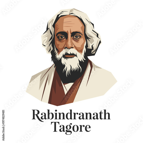 Rabindranath Tagore Portrait Indian Poet and Nobel Laureate Illustration, Rabindra Jayanti